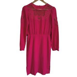 Vintage Dress Pink Lace Floral Long Sleeve Sheath Cocktail‎ Party Size small